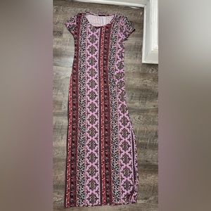 Women's Printed Short Sleeve Scoop Neck Maxi Dress